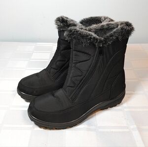 Flexus Women's Cozy Black Winter Boots with Faux Fur Trim Size 9 Zippers